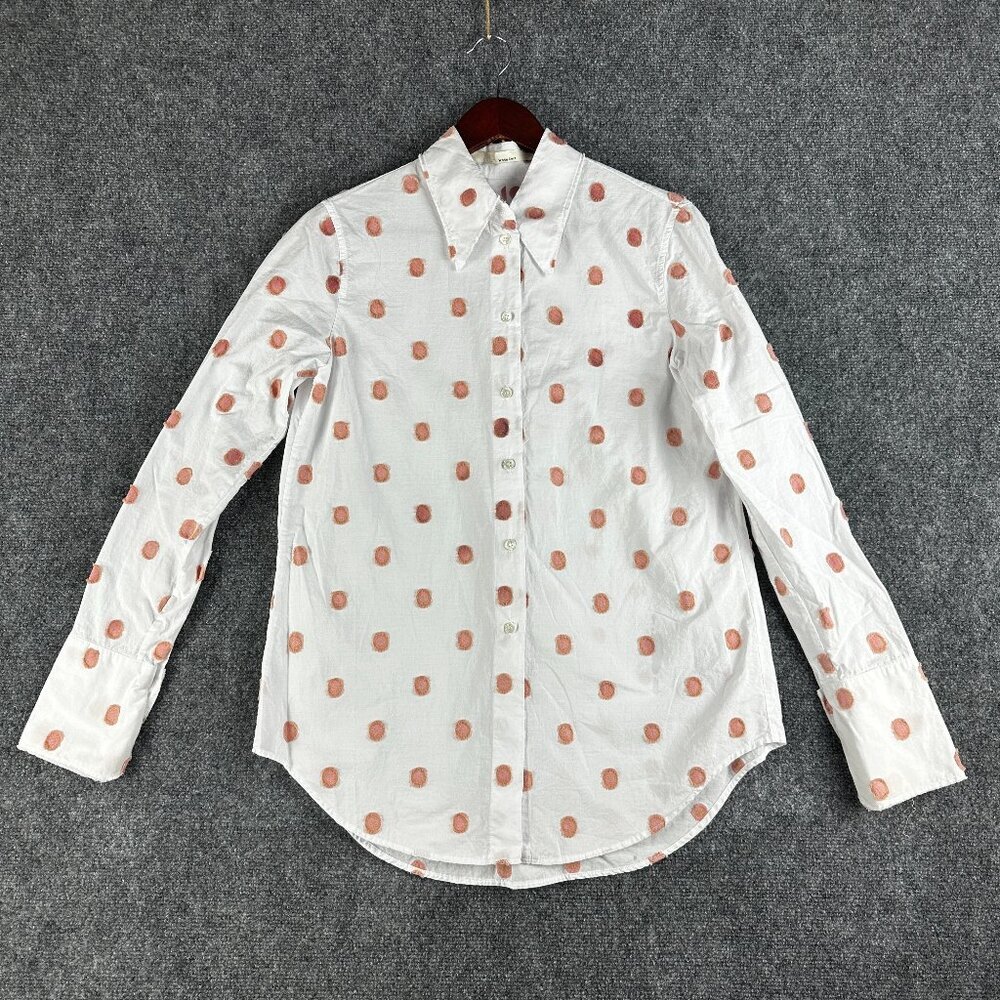 Tela Top Womens XS White Pink Polka Dot Long Sleeve Button Up Shirt Italy